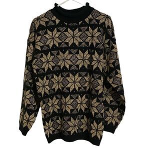Vintage Gold Metallic Knit Christmas Holiday Sweater